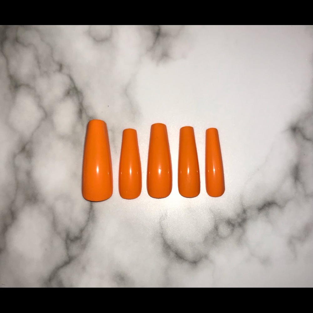 Orange plain press on nails